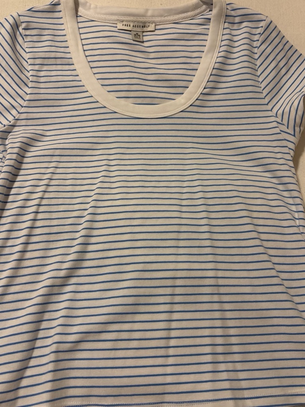 Free Assembly White Tee with Blue Stripes - Scoop Neck Short Sleeve